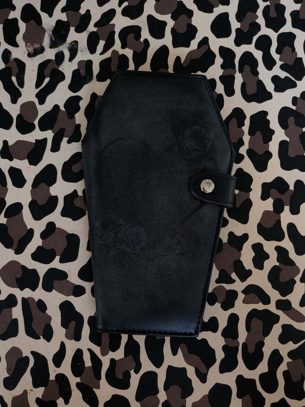 Gothic Black Faux Leather Coffin Wallet Purse with Card Slots and Zipper Pocket